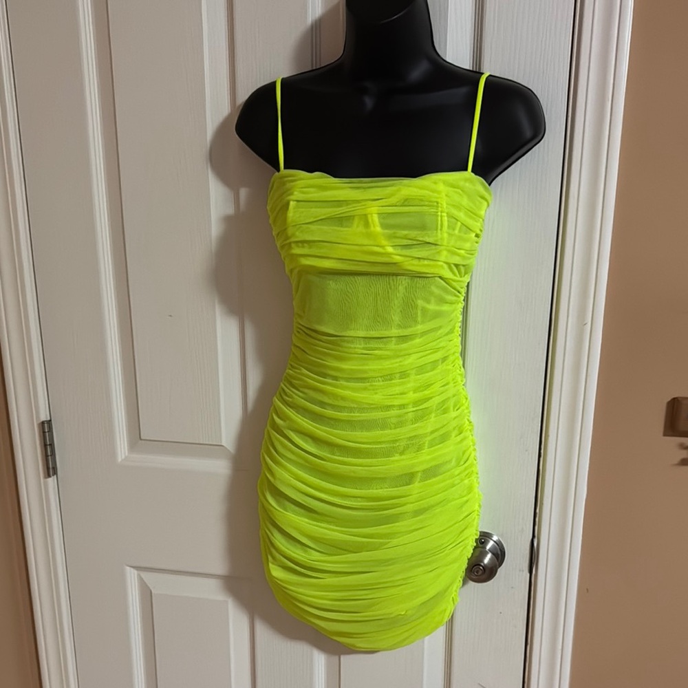 Neon Yellow Ruched Dress